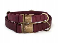 Grawerowana Obroża dla Psa Skórzana z Metalową Klamrą, Bordowy kolor