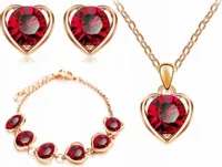 Złoty komplet biżuterii czerwone serca złocone serduszka prezent