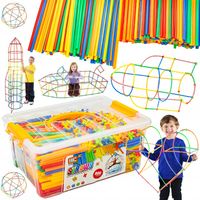 ZESTAW KREATYWNY Klocki Konstrukcyjne Rurki SŁOMKI Patyczki KUFEREK 800 el.