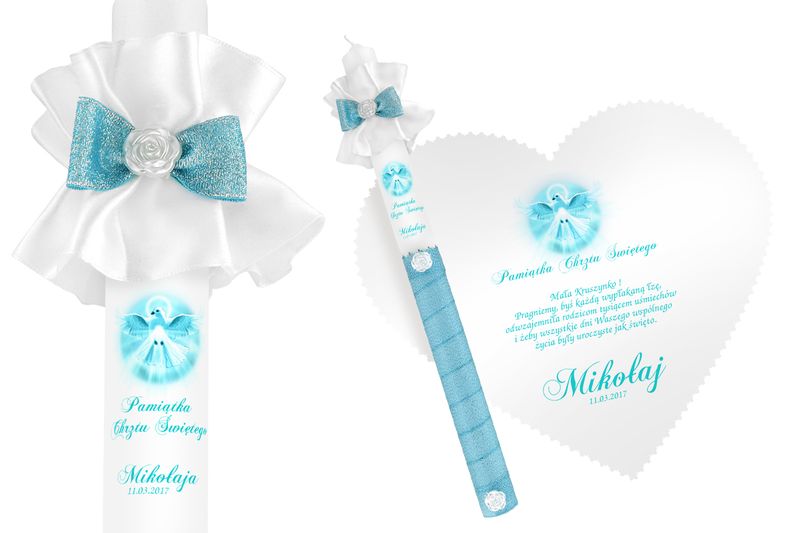 Biała szatka i świeca do Chrztu imię data WZORY zdjęcie 1