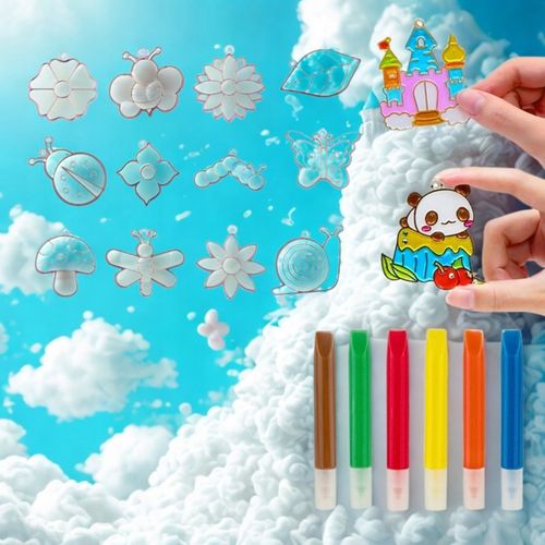 ZESTAW DO ROBIENIA BRELOCZKÓW dla dzieci DIY breloczki 12 szablonów 12 farb na Arena.pl