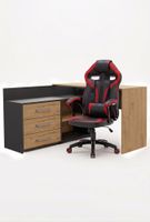Zestaw BIURKO DANY Narożne ANTRACYT / DĄB ARTISAN + Fotel DRIFT CZERWONY