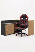 Zestaw BIURKO DANY Narożne ANTRACYT / DĄB ARTISAN + Fotel DRIFT CZERWONY