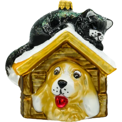 Bombka choinkowa szklana: Pies i kot w budzie: brązowy na Arena.pl