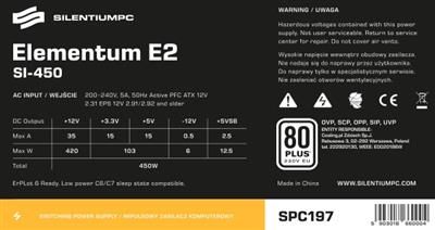SilentiumPC Elementum E2 SI 450W (80+ EU, 1xPEG, 120mm) na Arena.pl