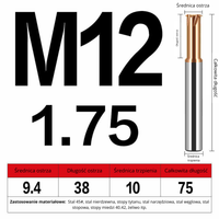 Frez do gwintowania jednoostrzowy Rozmiar: M12x1.75x75L - TiSiN
