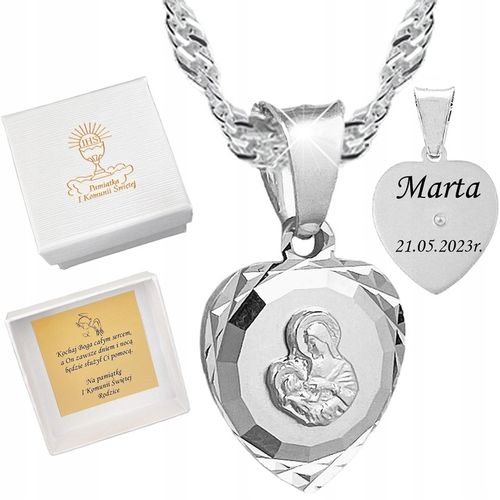 SREBRNY ŁAŃCUSZEK MEDALIK KOMUNIJNY MATKA BOSKA KOMUNIA CHRZEST SREBRO 925 na Arena.pl