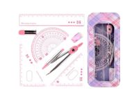 Zestaw geometryczny szkolny etui 7 elementów cyrkiel linijka w pudełku