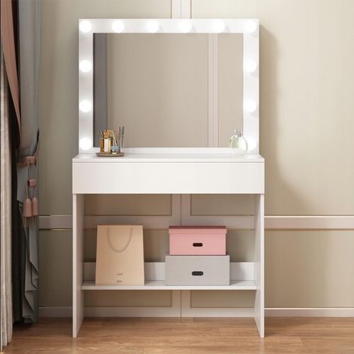 TOALETKA KOSMETYCZNA MAKIJAŻU WIZAŻU Z LUSTREM LED NOWOCZESNA LOFT GLAMOUR na Arena.pl