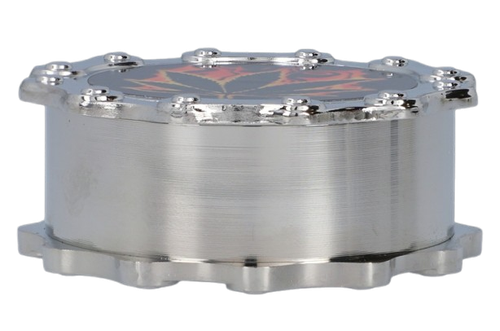 Srebrny Grinder Młynek do Suszu Liść w Ogniu żółto-pomarańczowe płomienie na Arena.pl