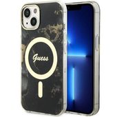 Guess GUHMP14SHTMRSK iPhone 14 6.1" czarny/black hardcase Golden Marble Mag
