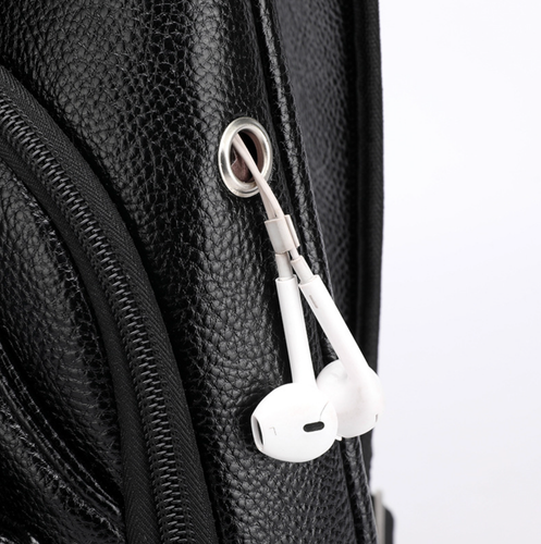 Elegancka nerka pojemna saszetka na ramię torba plecak ekoskóra usb czarna na Arena.pl