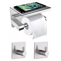 Uchwyt Na Papier Toaletowy Z Półką Haczyki Łazienkowe 2 Sztuki Srebrny