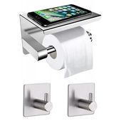 Uchwyt Na Papier Toaletowy Z Półką Haczyki Łazienkowe 2 Sztuki Srebrny
