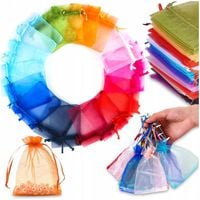 WORECZKI Z ORGANZY NA ŚLUB PREZENT BIŻUTERIĘ MAŁE TOREBKI 10 KOLORÓW 100SZT