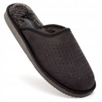 Ciepłe Kapcie Męskie Skórzane, Pantofle Domowe Nubuk z Wełną 40-46 PanSzew