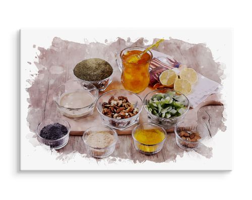 Obraz Canvas Do Kuchni Jadalni Przyprawy Zioła Miód Jedzenie 30cm x 20cm na Arena.pl