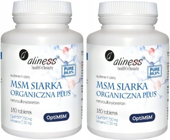 ALINESS MSM siarka organiczna Plus NA STAWY TRĄDZIK WŁOSY 2x180 tabletek zdjęcie 1