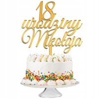 TOPPER NA TORT dekoracja złota plexi lustro URODZINY dowolna cyfra 14 18