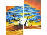 60X60CM ZEGAR ODPOCZYNEK BŁĘKITNYM DRZEWEM OBRAZ DREWNO ŚCIAN KWADRAT