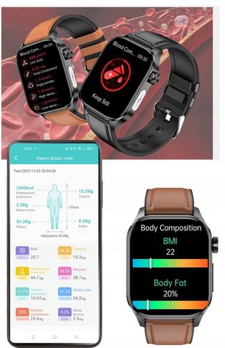 SMARTWATCH MĘSKI Zegarek EKG FUNKCJA POMIARU CUKRU AMOLED CIŚNIENIE ROZMOWY na Arena.pl