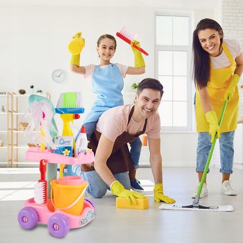 ZESTAW SPRZĄTAJĄCY DO SPRZĄTANIA NA WÓZKU DLA DZIECI WIADERKO MOP ZMIOTKA na Arena.pl