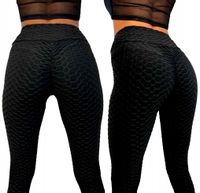 LEGGINSY sportowe KARBOWANE CZARNE MODNE L/XL