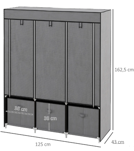Szafa materiałowa garderoba z 3 szufladami szara wieszak na Arena.pl