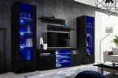 Pan Igiełka Meblościanka Blue LED Czarny Biały Dąb Wotan Zestaw Mebli
