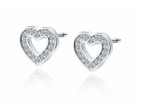 Delikatne rodowane srebrne kolczyki serca serduszka heart białe cyrkonie srebro 925 Z1838ER
