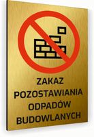 Tabliczka znak informacyjny 20x15 Złota ODPADY BUDOWLANE Aluminiowa