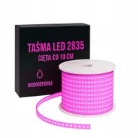 Taśma Led 2835 230v 10w Różowa Cięta Co 10cm Wodoodporna Bez Zasilacza