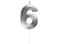 Świeczka urodzinowa cyfra "6", srebrna, mini