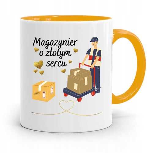 Kubek Żółty Dla Magazyniera O Złotym Sercu Z Nadrukiem Ze Zdjęciem na Arena.pl