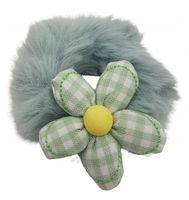 Gumka do włosów dziewczęca mocna elastyczna donut futerko kwiatek zielona
