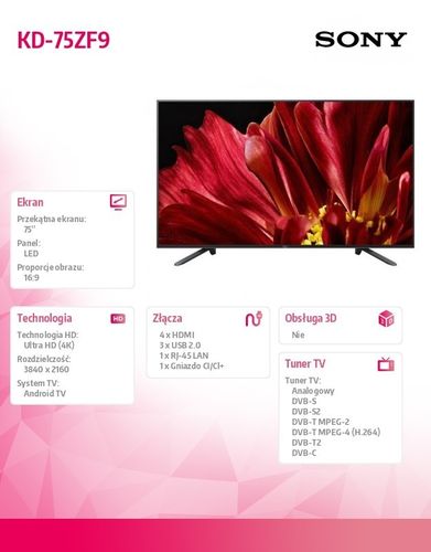 Sony Telewizor 75 KD-75ZF9 na Arena.pl