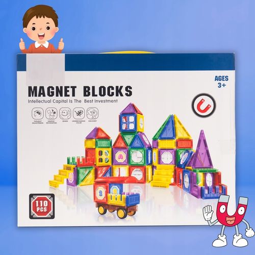 Klocki Magnetyczne 3D Zamek i Pojazdy Duży Zestaw 110 Elementów Edukacyjne na Arena.pl