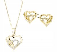 Złote Serce Serduszko Kryształowy Komplet Cyrkonie Srebro 925 Walentynki