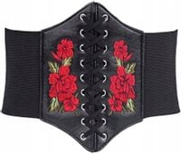 Czarny Gorset Pasek Szeroki Pas Gumowy Sznurowany