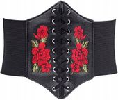 Czarny Gorset Pasek Szeroki Pas Gumowy Sznurowany