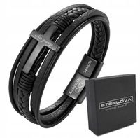 Bransoletka z KRZYŻEM Skóra Naturalna z Dedykacją