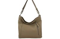 Pojemny skórzany worek na ramię - Beżowy