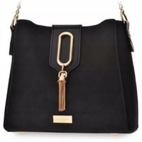 TOREBKA Damska MONNARI Zamszowa Elegancka Torba Kuferek Logo NUBUK Czarna