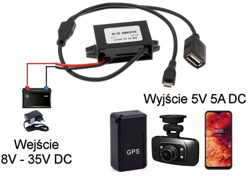 Przetwornica Ładowarka USB 5V 5A 12V 24V Step Down na Arena.pl