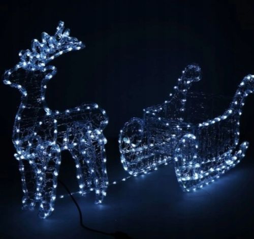 Renifer Świąteczny z Saniami Figurka Świecący LED NIEBIESKI Zewnętrzny Duży na Arena.pl