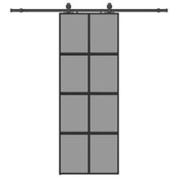 Drzwi przesuwne z zestawem okuć czarne 76x205cm szkło hartowane