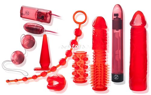 Czerwony Żelowy Zestaw Erotyczny Wibrator Nakładki na Arena.pl
