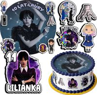 ZESTAW OPŁATEK NA TORT 20CM + 17 POSTACI - WEDNESDAY + IMIĘ 15CM 18CM