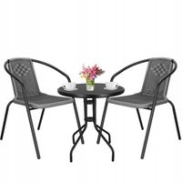 MEBLE OGRODOWE ZESTAW MEBLI OGRODOWYCH STÓŁ+2 KRZESŁA NA TARAS BALKON SZARE