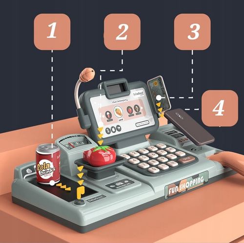 INTERAKTYWNA Kasa sklepowa fiskalna AKTYWNY SKANER waga dźwięki SKLEP na Arena.pl